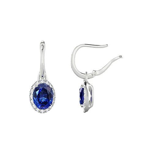 Creolen baumeln Blauer Saphir und Aus der Erde Abgebauter Natürlicher Diamanten Weißgold 5 Karat