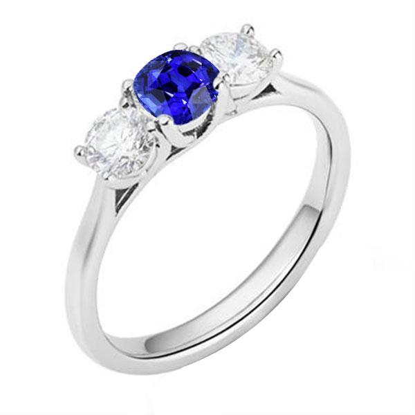 Damen 3 Steine Ringkissen Ceylon Saphir 1,25 Karat runde Diamanten - harrychadent.de
