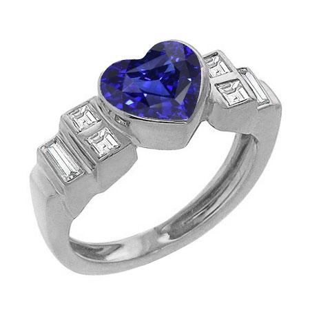 Damen Baguette Diamant Herz Blauer Saphir Ring Lünette Set 2,50 Karat - harrychadent.de