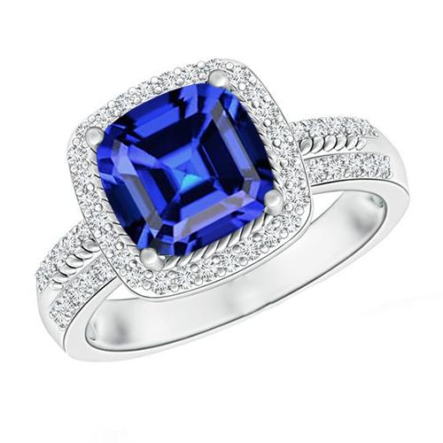 Damen Diamant Ringkissen Halo Blue Saphir mit Akzenten 4,50 Karat - harrychadent.de