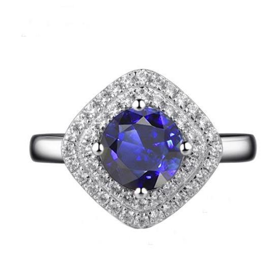 Damen Diamantring 3 Karat rundes Saphir Kissen geformt Doppel Halo - harrychadent.de