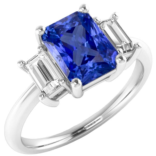 Damen Diamantring Ceylon Saphir 4 Karat Krappenkorb Set Baguettes - harrychadent.de