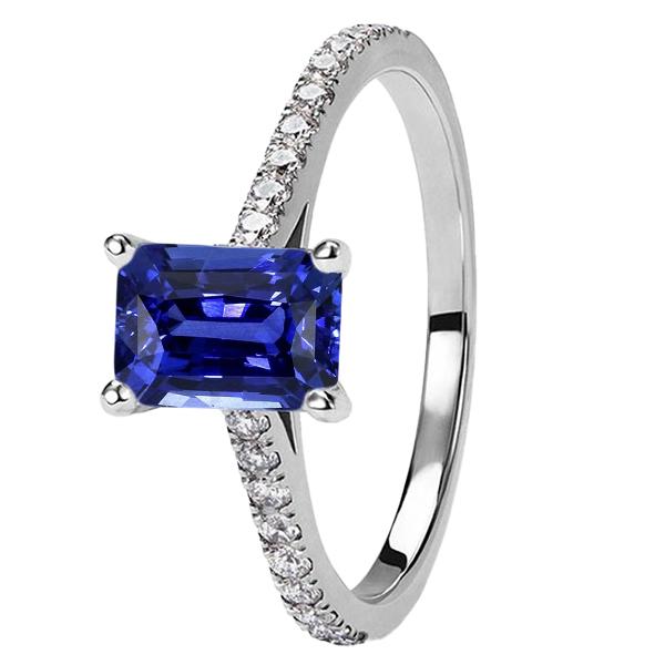 Damen Diamantring Strahlender Saphir Weißgold 3 Karat Pave Set 14K - harrychadent.de