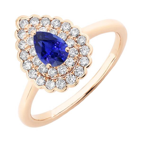 Damen Doppel Halo Ring Birne Blauer Saphir & Diamanten 3.50 Karat - harrychadent.de