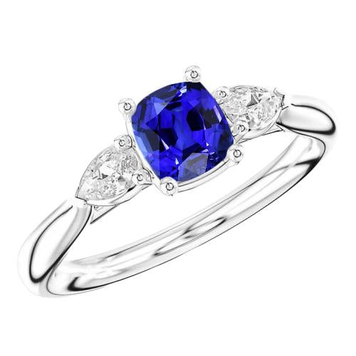 Damen Drei-Steine-Kissen Saphirring 2 Karat Birnen-Diamant-Schmuck - harrychadent.de