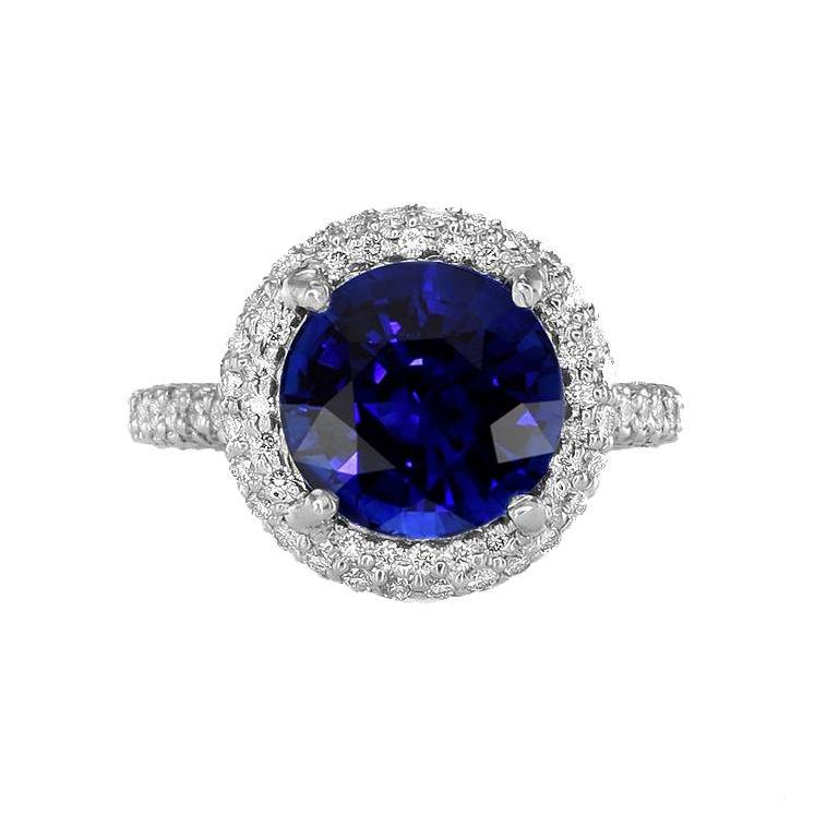 Damen Halo Diamantring 4.50 Karat tiefblauer Saphirgoldschmuck - harrychadent.de