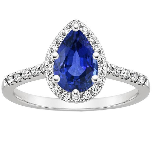 Damen Halo Diamantring Birnenblauer Saphir & Akzente 5.25 Karat - harrychadent.de