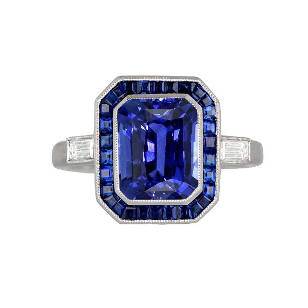 Damen Halo Edelstein Blauer Saphir Ring 3,50 Karat Baguette Diamanten - harrychadent.de