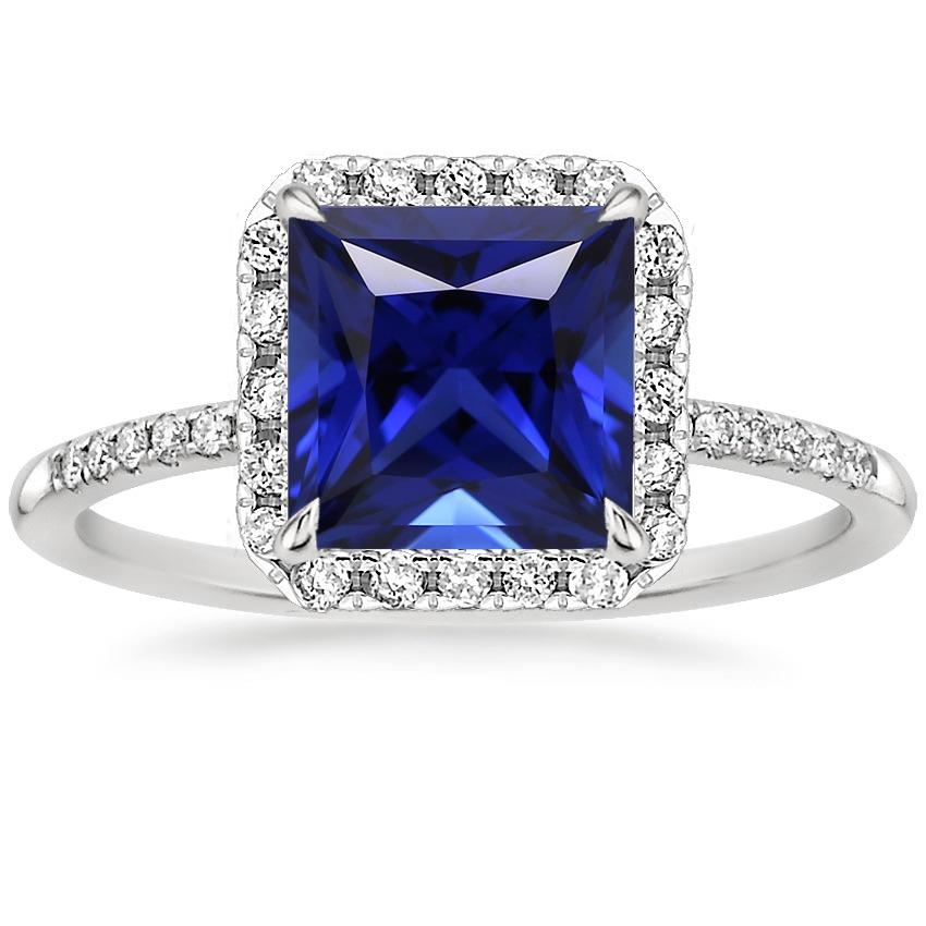 Damen Halo Ring Princess Blue Sapphire Mit Pave Diamants 5.50 Karat - harrychadent.de