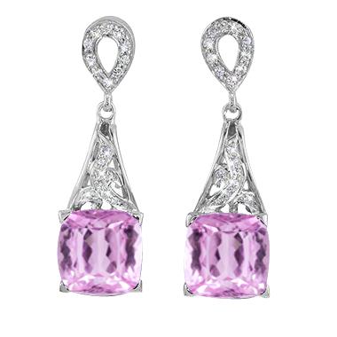 Damen Ohrhänger 26.70 Karat rosa Kunzit mit Aus der Erde Abgebauter Natürlicher Diamanten