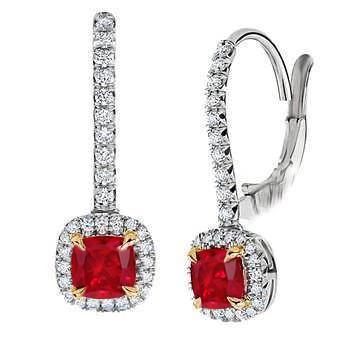 Damen Ohrhänger 5,10 Karat Rubin und Aus der Erde Abgebauter Natürlicher DiamantenZweifarbiges Gold14K