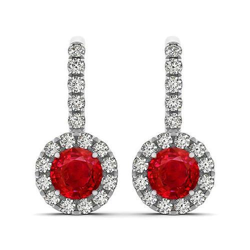 Damen Ohrringe Rubin mit Aus der Erde Abgebauter Natürlicher Diamanten 5,60 Karat Gold Weiß 14K