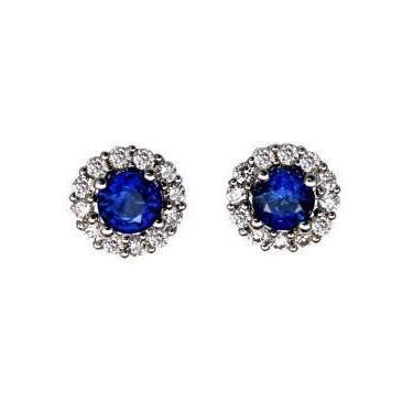 Damen Ohrstecker aus Weißgold mit blauem Saphir und Aus der Erde Abgebauter Natürlicher Diamant im Rundschliff 3.10 Karat