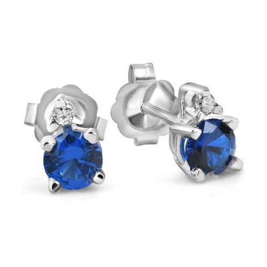 Damen Ohrstecker aus Weißgold mit blauem Saphir und Aus der Erde Abgebauter Natürlicher Diamanten 3.30 ct