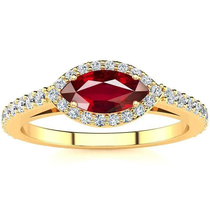 Damen Roter Marquise Schliff Rubin Diamant Ring 3.50 Karat Gelbgold 14K - harrychadent.de