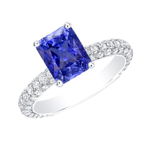 Damen Saphirring Radiant Cut 3,50 Karat mehrreihig Pave Diamants - harrychadent.de