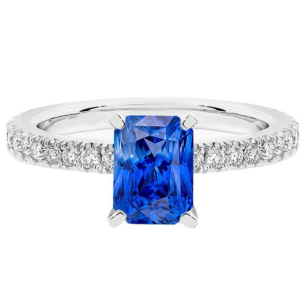 Damen Saphirring Strahlend mit Pave Set Diamantakzenten 3,50 Karat - harrychadent.de