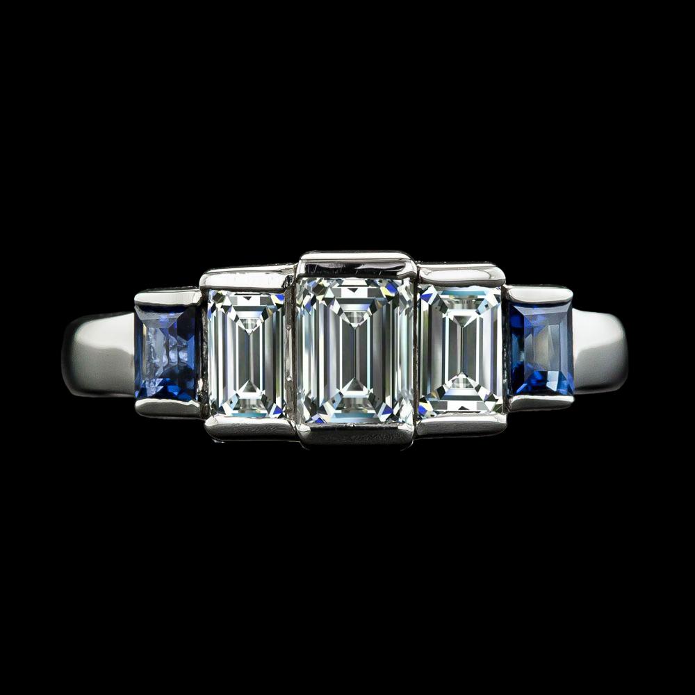 Damen-Verlobungsring Smaragddiamant & Ceylon-Saphire 8 Karat - harrychadent.de