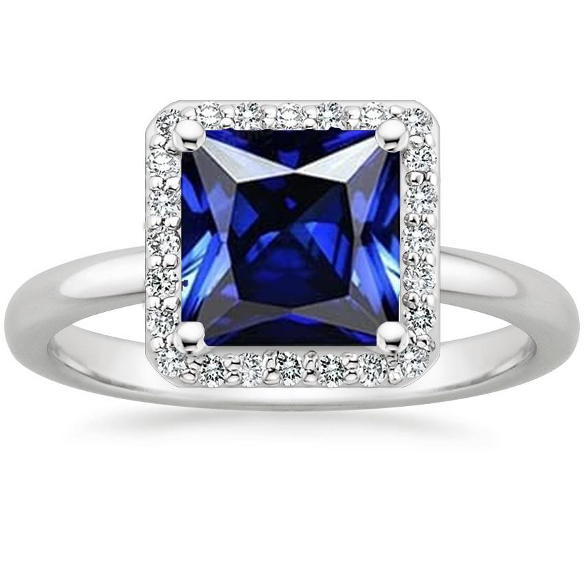Damen Weißgold Diamant Halo Princess Blauer Saphirring 5.50 Karat - harrychadent.de