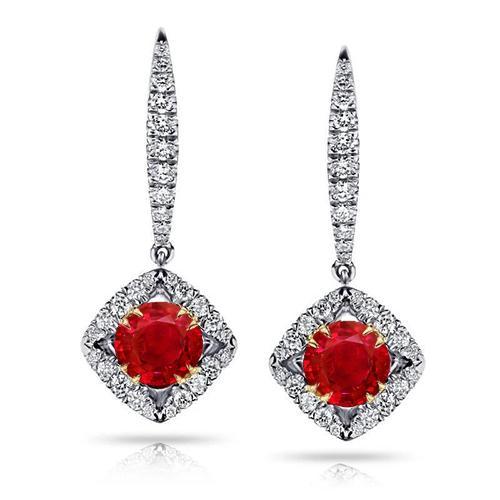 Dangle Aus der Erde Abgebauter Natürlicher DiamantenZweifarbiges Gold14K Rubin Ohrringe Neu 4,20 Karat