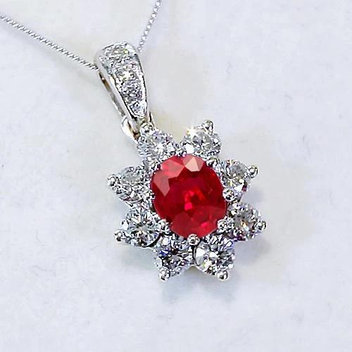 Diamant Anhänger 1 Zoll 3,45 Karat Rubin Lotusblume Weißgold 14K - harrychadent.de