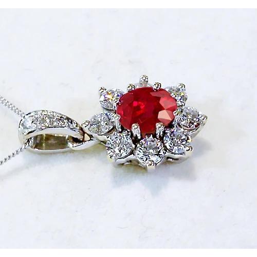 Diamant Anhänger 1 Zoll 3,45 Karat Rubin Lotusblume Weißgold 14K - harrychadent.de