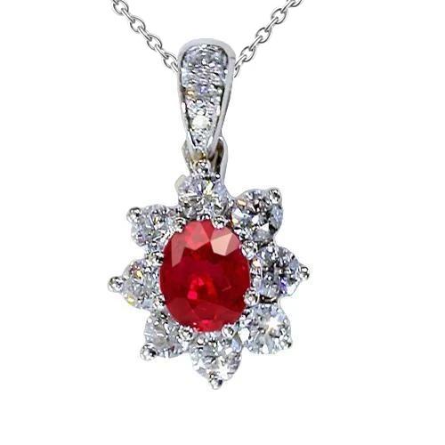 Diamant Anhänger 1 Zoll 3,45 Karat Rubin Lotusblume Weißgold 14K - harrychadent.de