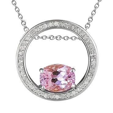 Aus der Erde Abgebauter Natürlicher Diamant Anhänger Rosa Kunzit Edelstein 10.70 Karat 14K Weißgold