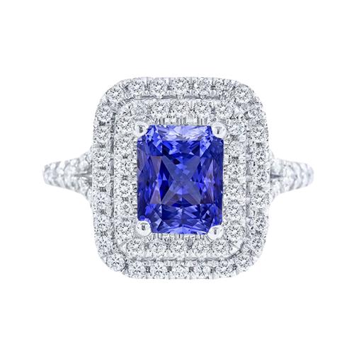 Diamant Doppel Halo Radiant Saphir Ring 4 Karat Split Shank - harrychadent.de