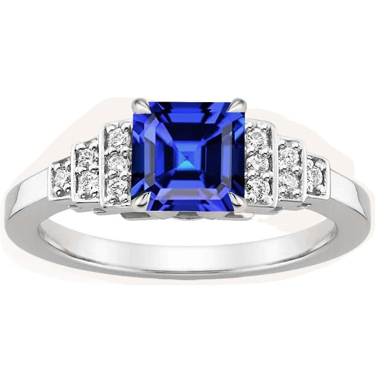 Diamant Fancy Ring Asscher Schliff Saphir Edelstein 3 Karat Zinken Set - harrychadent.de