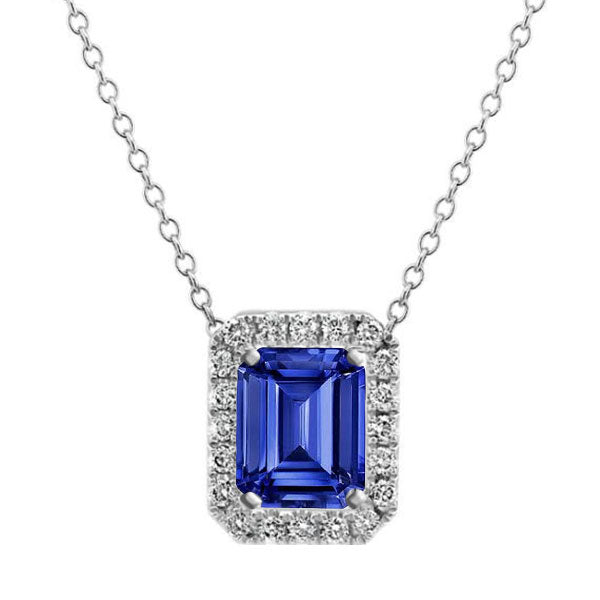 Aus der Erde Abgebauter Natürlicher Diamant-Halo-Anhänger Smaragd-Sri-Lanka-Saphir-Halskette 4 Karat