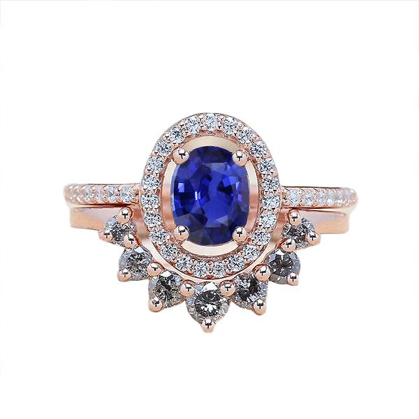 Diamant Halo Oval Verlobungsring Set Blauer Saphir 3,50 Karat Gold - harrychadent.de