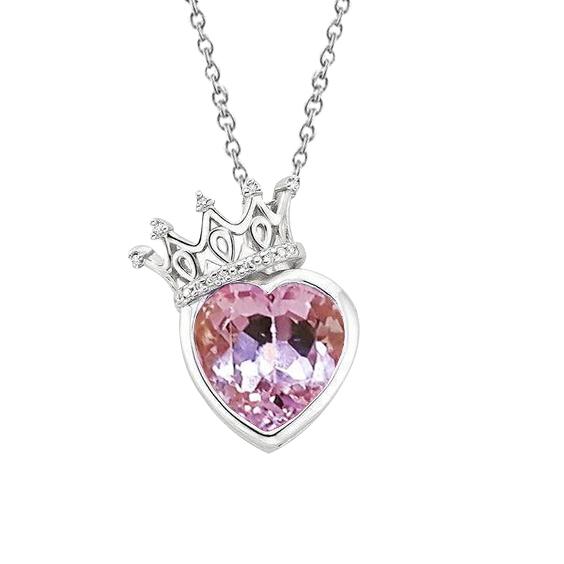 Aus der Erde Abgebauter Natürlicher Diamant Halskette Anhänger Herzschliff Pink Kunzit 15.50 Karat Gold 14K