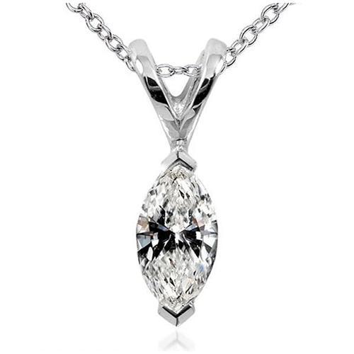Aus der Erde Abgebauter Natürlicher Diamant-Halsketten-Anhänger im Marquise-Schliff 1 Karat Weißgold 14K