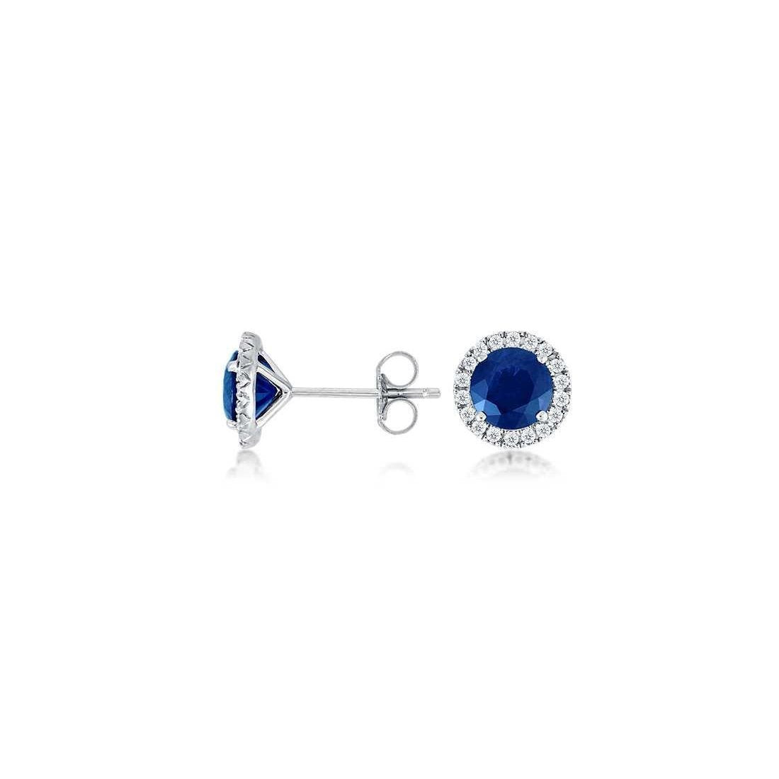 Aus der Erde Abgebauter Natürlicher Diamant Ohrstecker Ceylon Saphir 3.10 Karat Weißgold 14K