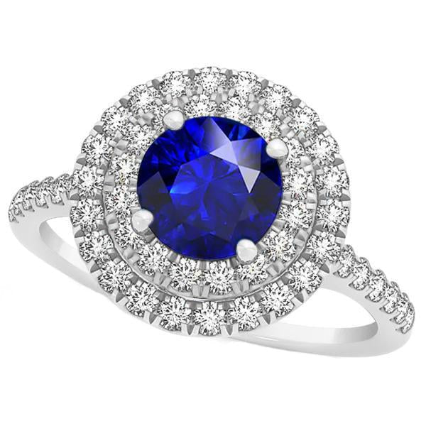 Diamant Runder Blauer Saphir Ring Doppel Halo 4 Karat Damengold 14K - harrychadent.de