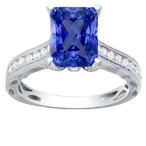 Diamant-Saphir-Ring mit Akzenten 4 Karat Milgrain-Schaftkanal-Set - harrychadent.de