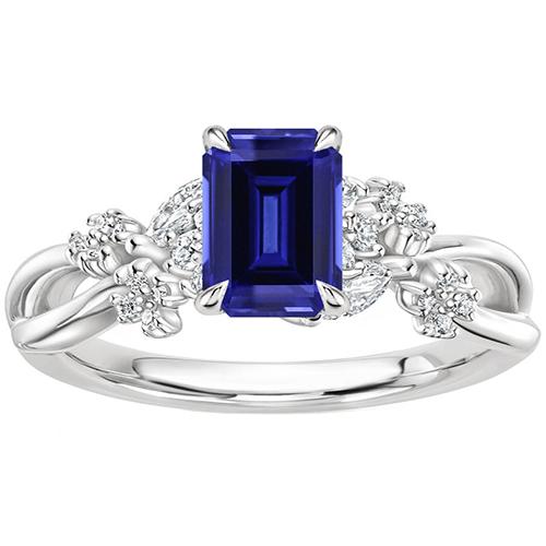 Diamant-Solitärring mit Akzenten Smaragdblauer Saphir 4 Karat - harrychadent.de