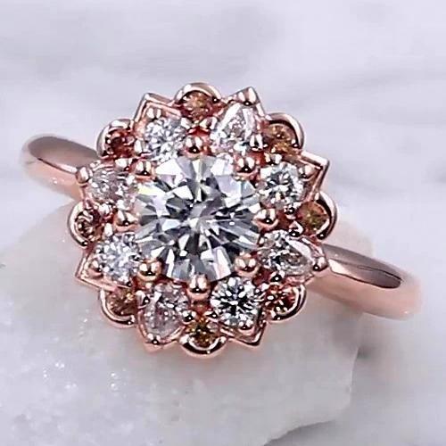 Diamant-Verlobungsring 2 Karat Halo Lotusblume Roségold - harrychadent.de