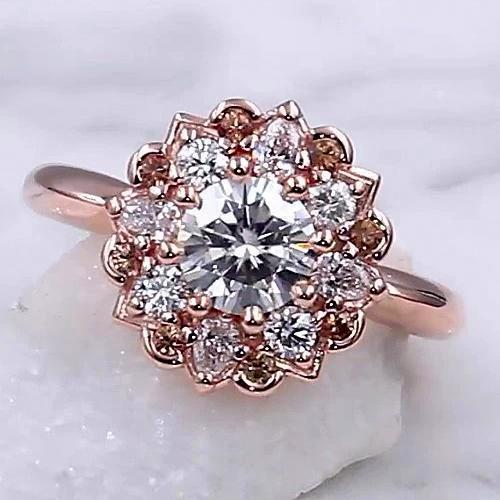 Diamant-Verlobungsring 2 Karat Halo Lotusblume Roségold - harrychadent.de