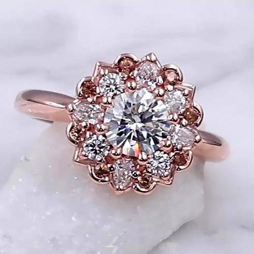 Diamant-Verlobungsring 2 Karat Halo Lotusblume Roségold - harrychadent.de