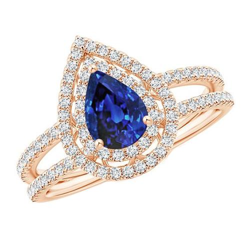 Diamant-Verlobungsring Doppel Halo Birne Blauer Saphir 5.75 Karat - harrychadent.de