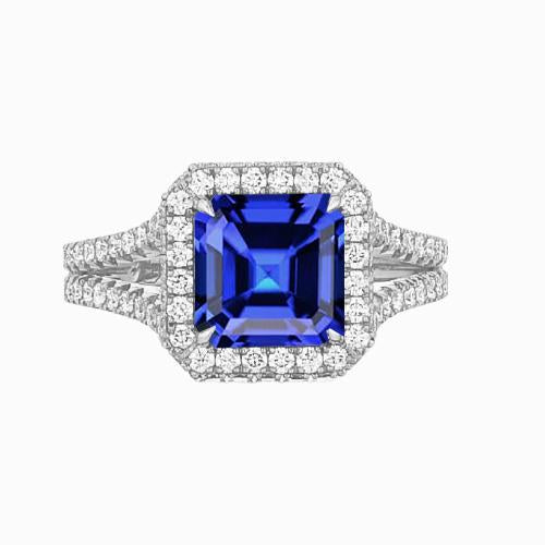 Diamant-Verlobungsring Halo Asscher Saphir Gold Split Shank 4 Karat - harrychadent.de