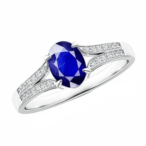 Diamant-Verlobungsring Oval Blue Saphir Split Shank 3,50 Karat Neu - harrychadent.de