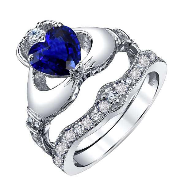 Diamant-Verlobungsring-Set Herz Ceylon Saphir 3,50 Karat Gold - harrychadent.de