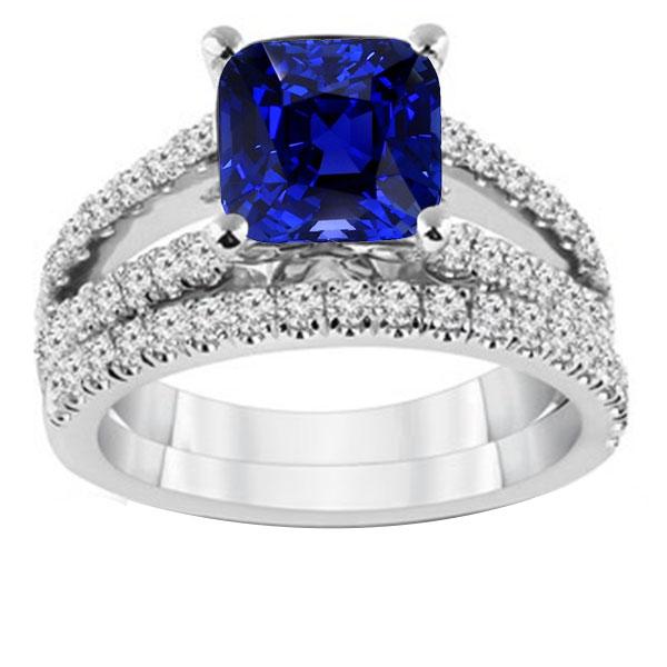 Diamant-Verlobungsring-Set Kissen Sri Lankan Saphir 3,50 Karat - harrychadent.de