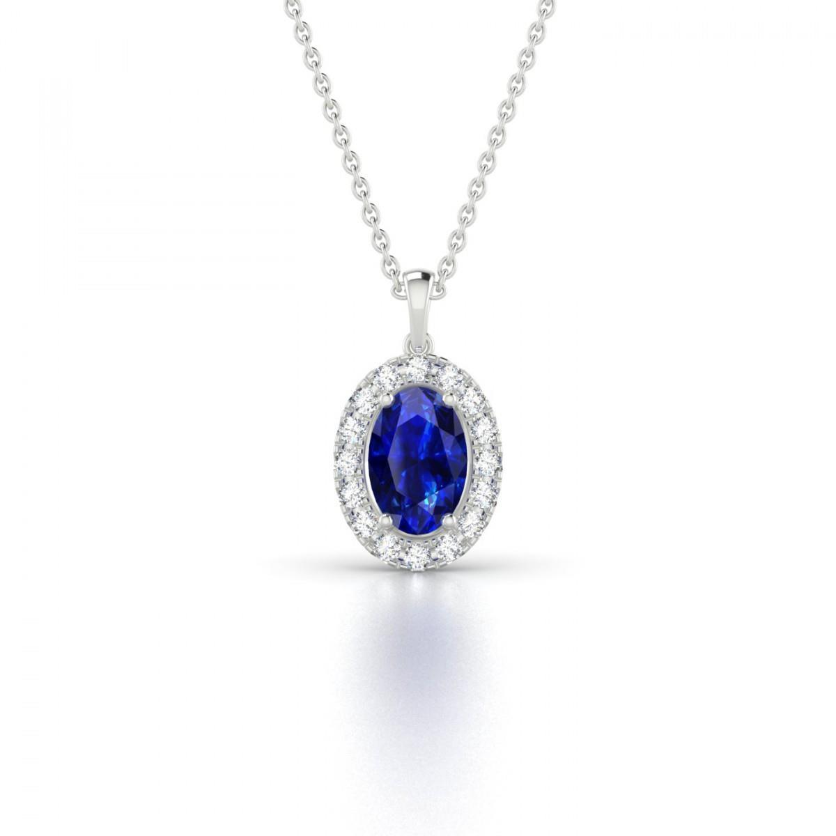 Aus der Erde Abgebauter Natürlicher Diamanten 3,25 Karat Ceylon Saphir Anhänger Halskette Gold 14K