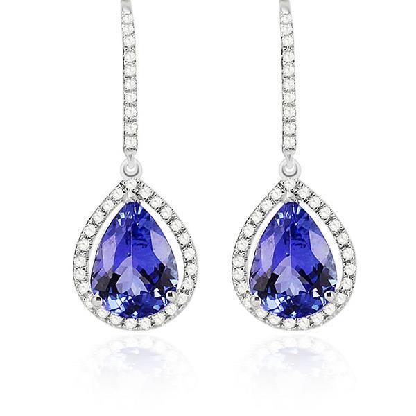 Aus der Erde Abgebauter Natürlicher Diamanten Damen Ohrringe & Tansanit Weißgold 14K 4,70 Karat
