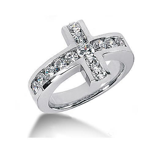 Aus der Erde Abgebauter Natürlicher Diamanten Kreuzform Verlobungsring 1,4 ct. Weißgold 14K