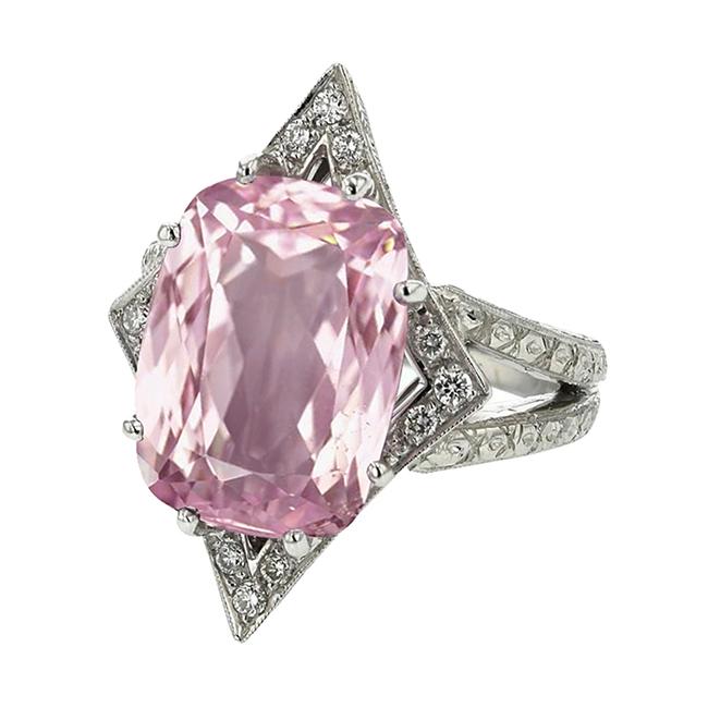 Aus der Erde Abgebauter Natürlicher Diamanten Kunzit Edelstein Ring 17.50 ct Weißgold 14K